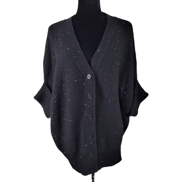 NWT Talbots Woman’s black buttoned cardigan sweater dolman elbow sleeve L Petite - Picture 1 of 10